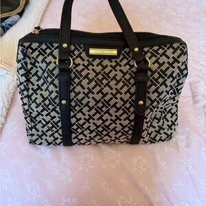 Tommy Hilfiger Black and Gray Patterned Tote